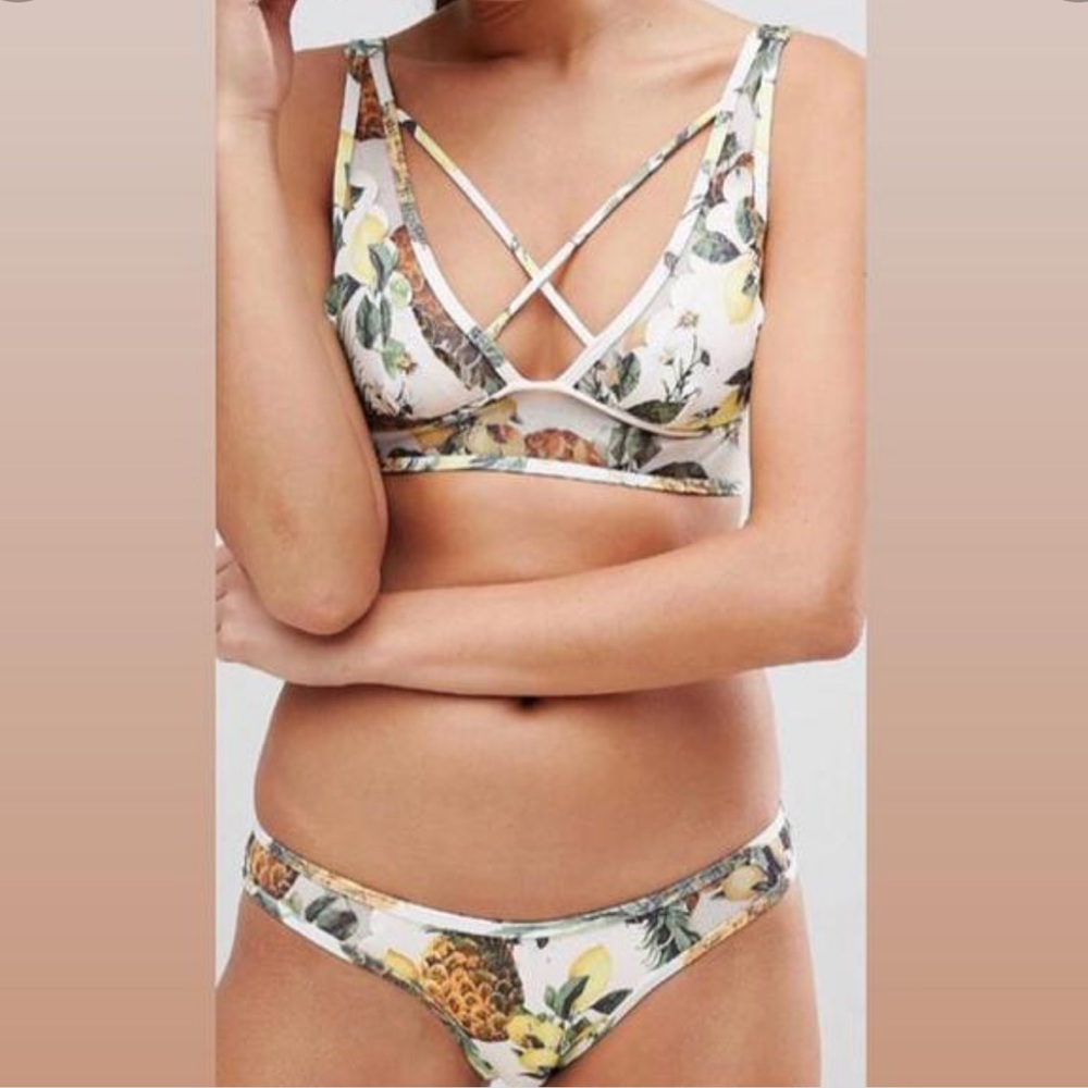 NEW river island 4/6 pineapple print bikini tropical swimsuit triangle cup